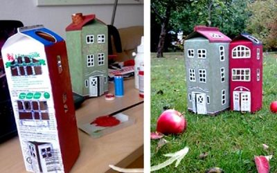 O cutie de lapte înseamnă o casă sau un bloc de jucărie