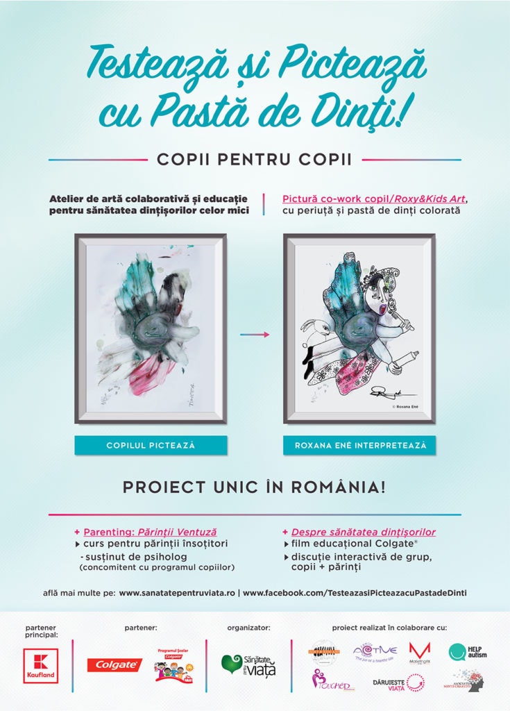 Testează şi Pictează cu Pastă de Dinţi: Ateliere de artă colaborativă şi educaţie pentru sănătatea dentară a celor mici