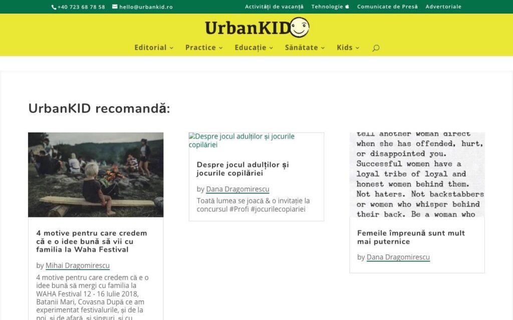 Prima pagină UrbanKID, 2018