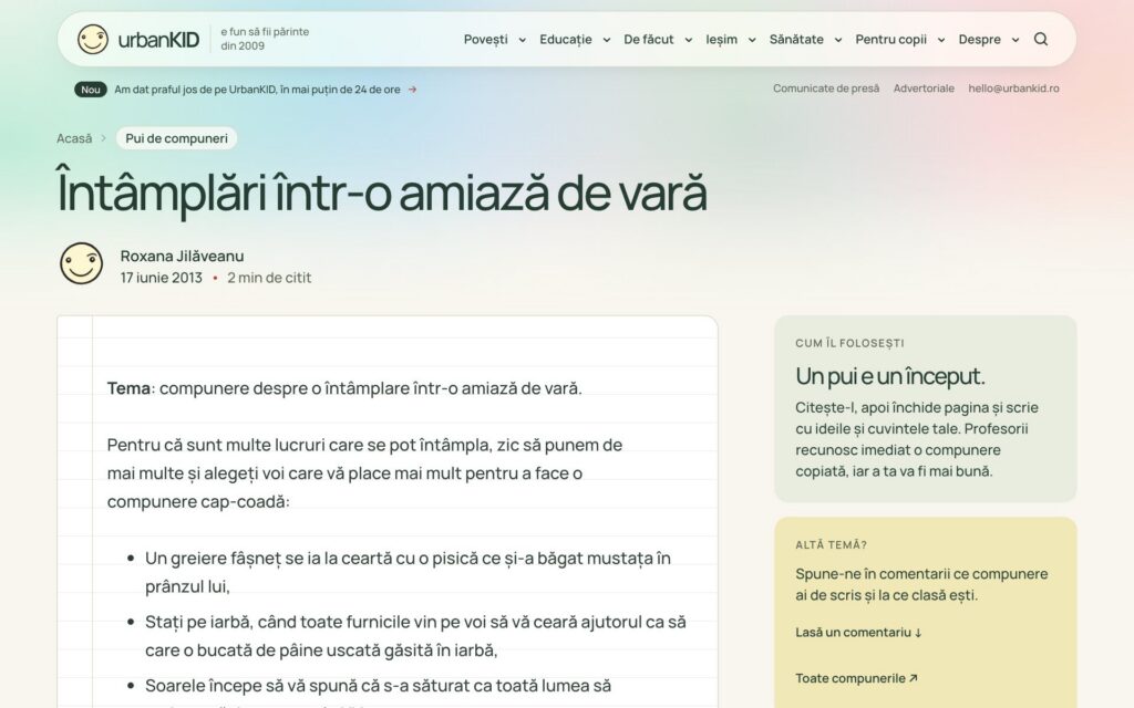O compunere pe o foaie de caiet, pe UrbanKID