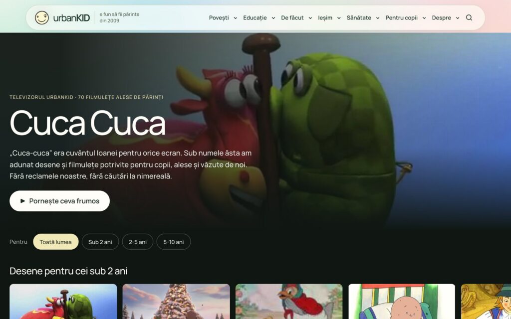 Pagina Cuca Cuca: rânduri de filmulețe pe fundal închis
